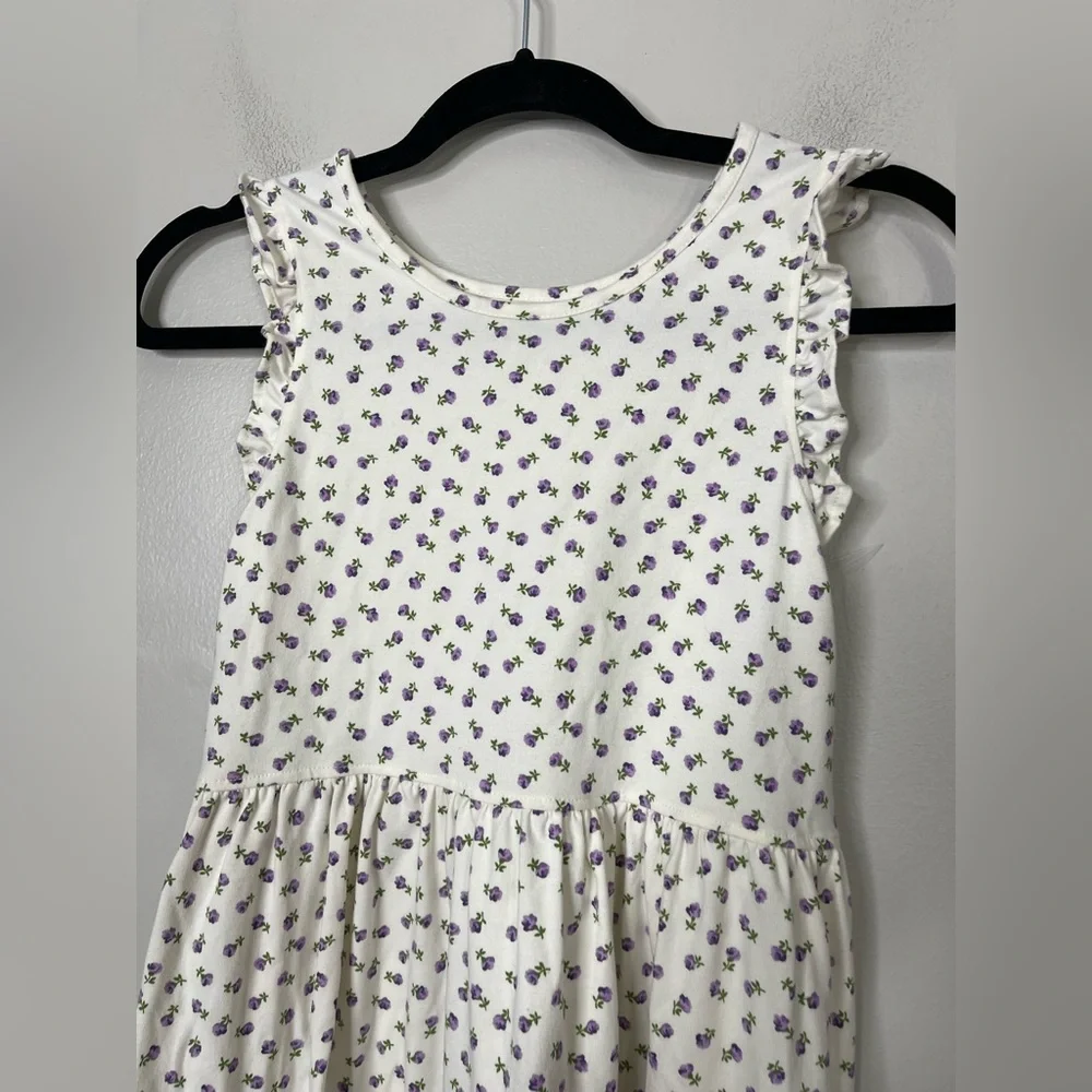 Pink Chicken Organic Kelsey Dress Purple Floral Sz 12 Jersey Knit Flutter